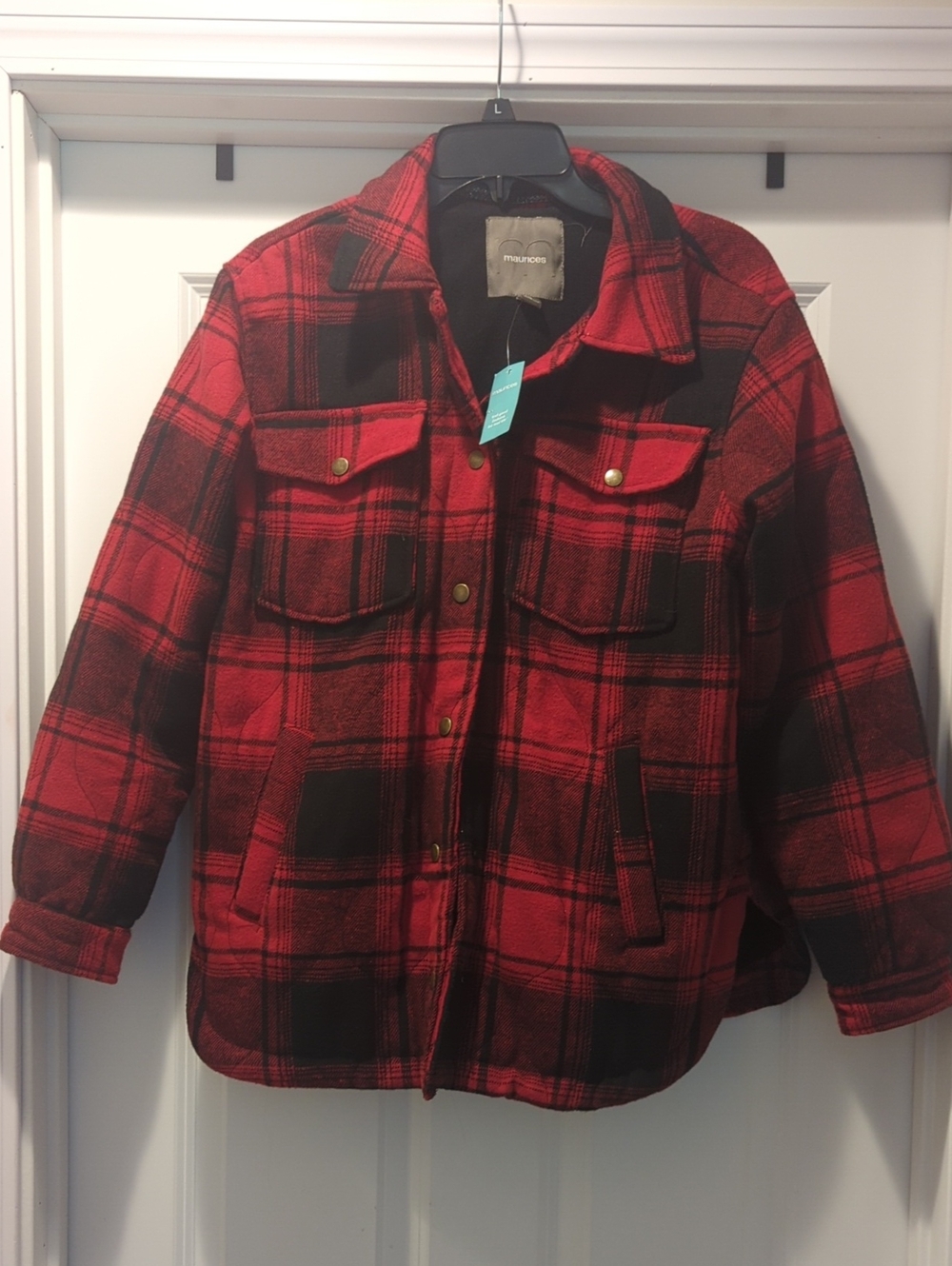 Maurices Red and Black Plaid Puffer Jacket